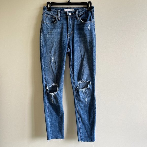 Levi's 721 High Rise Ripped Skinny‎ Cropped Jeans Distressed Womens Size 26 Blue - Picture 1 of 8